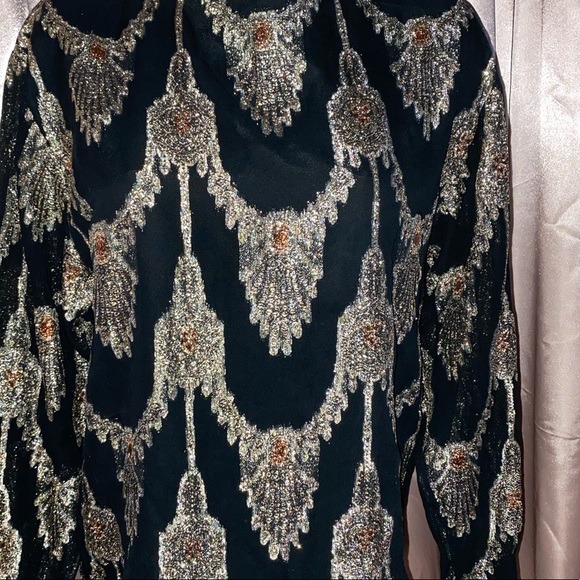 Vintage 60s Metallic steampunk Formal Evening Shirt Cocktail disco egirl Top~10 - Picture 9 of 10